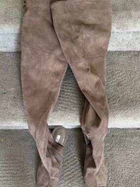 Suede Over-the-Knee Boots in Taupe